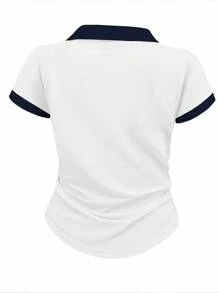 INAWLY Camiseta de manga corta casual con bloques de color para mujer de talla grande, verano - Blanco - Ver 2