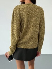 Aloruh Nouveau cardigan femme d'automne/hiver à col en V, à simple boutonnage, style mou. Tricot à manches longues, motif vintage à pois verts sur maille douce - Vert - Voir 3