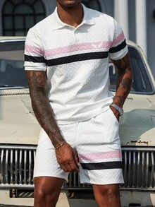 Manfinity Homme Bộ áo thun polo và quần short họa tiết tương phản Wing Icon thường ngày dành cho nam - Nhiều màu - Xem 2