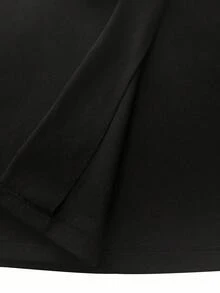 SHEIN Clasi Clasi加大码女式纯色V领长袖系腰优雅大衣，秋冬季 - 黑色 - 查看 5