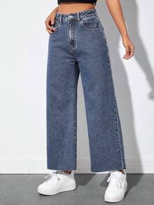 EMERY ROSE Casual Washed High Waist Straight Leg Jeans - Dark Wash - View 5