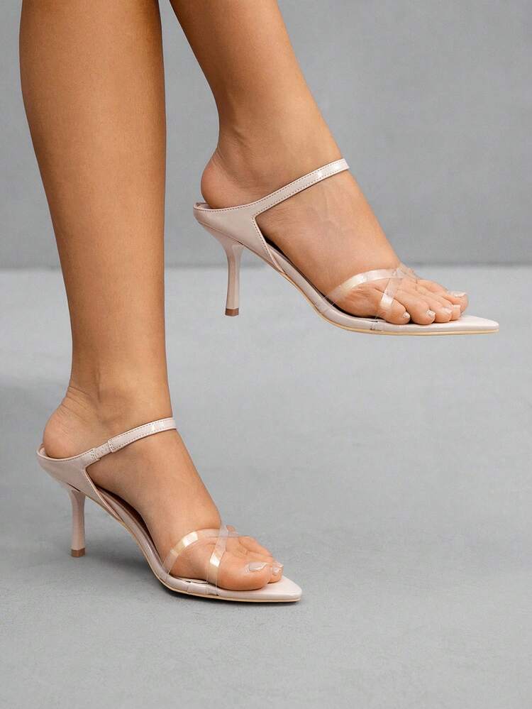 CUCCOO SZL Apricot Color Criss-Cross Strap Fashionable Daily Commute Street Elegant Pointed Toe High Heel Sandals For Women