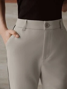 MOTF PREMIUM Quần ống loe ống tương phản - Màu Xám nhạt - Xem 4