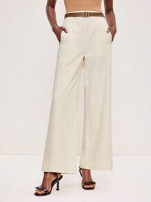 BizChic Quần ống rộng màu be túi bên hông thời trang thu đông 2025 dành cho nữ, sang trọng và thanh lịch cho trang phục thường ngày ở thành thị, công sở, hẹn hò, tiệc tùng, đi chơi, sân bay, lễ hội nhạc đồng quê lãng mạn, phong cách Hàn Quốc cổ điển, sân bay, khách dự tiệc cưới, sinh nhật, halloween, giáng sinh - Màu Khaki - Xem 2