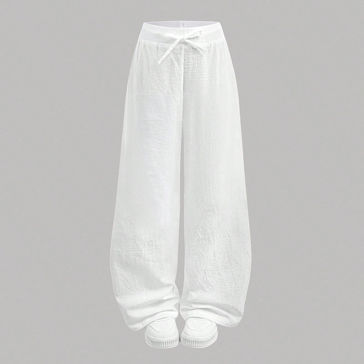 Pantalones blancos casuales de uso diario para niña preadolescente con cintura elástica, pantalones de pierna ancha, pantalones anchos y sueltos de