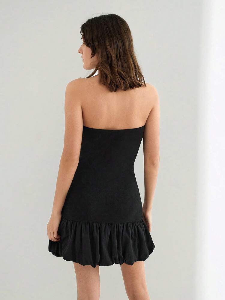 SHEIN Maija Women Solid Color Ruffle Hem Tube Dress