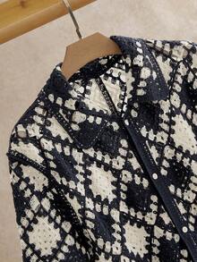 Manfinity VCAY Men's Casual Dual-Color Diamond Pattern Turndown Collar Short Sleeve Cardigan, Fall, Winter - Multicolor - View 4