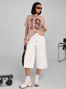 EURMUSE Quần Jeans Ống Rộng Dáng Rộng Có Túi Cho Nữ, Đa Năng - trắng - Xem 4