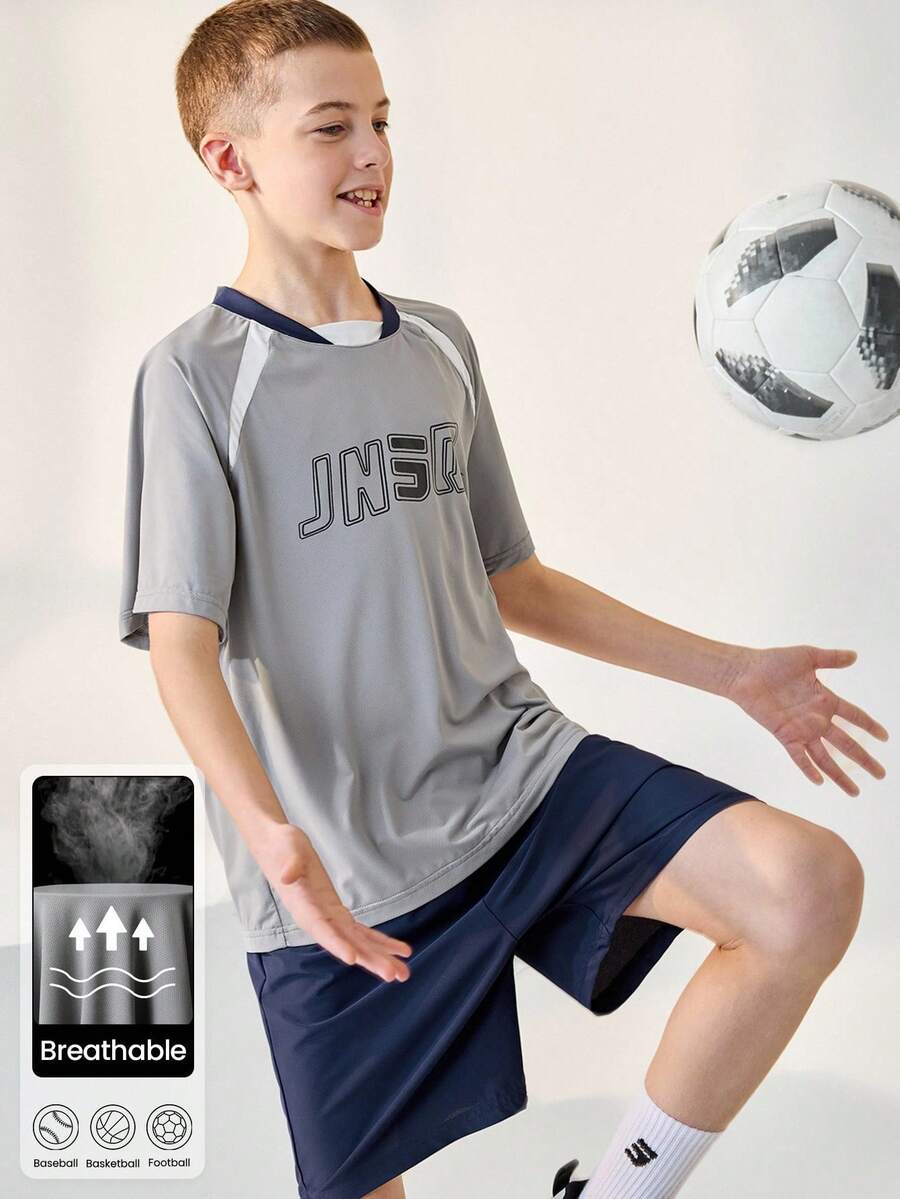 JNSQ Tween-Mädchen Kleidung und kurzärmlige Jersey-Oberteile für Outdoor-Sportarten für Jungen, lustige Farbblock-T-Shirts für Outdoor-Sportarten mit Buchstaben- und Zahlendruck für Kinder