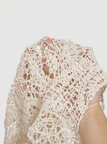 SHEIN MOD Plus Size Apricot Sheer Hollow Out Cardigan, Vintage Hollow Out Blouse,Back To School Crochet Vest Women Knit Top Women,Fall Clothes For Women - Apricot - View 5