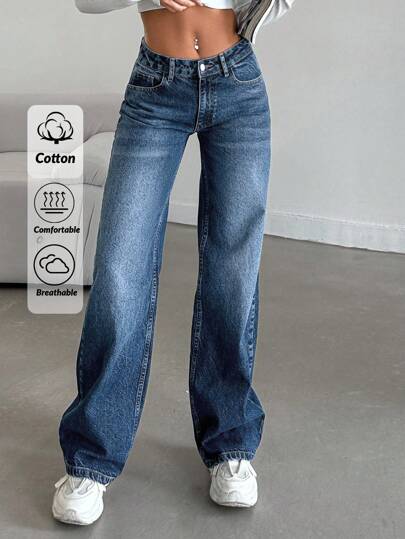 SHEIN Tall Women Tall Straight Dark Wash Long Medium Jeans