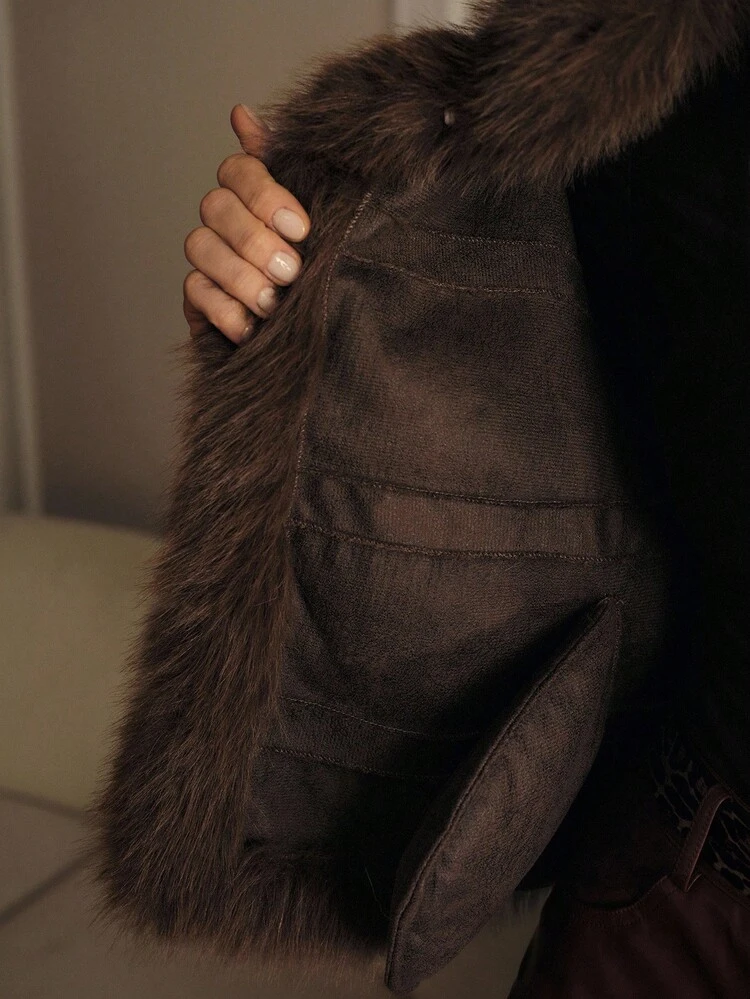 Fluffy Textured Short Elegant Coat, Autumn/Winter