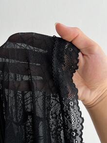 Flirla 大码网眼花卉蕾丝装饰钻石圆点朋克哥特夹克 - 黑色 - 查看 8