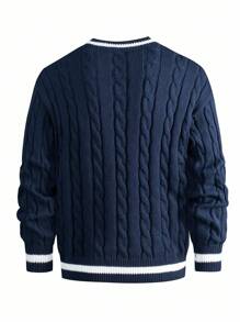 Manfinity Hypemode Áo len dệt kim viền tương phản thường ngày cho nam, Áo len dệt kim cáp màu xanh navy cho nam mùa thu/đông, Áo len cổ chữ V cho nam, Áo len dệt kim cáp chui đầu cho nam, Áo len màu xanh navy cho nam, Áo len cricket cho nam, Áo len dệt kim cáp cổ chữ V cho nam, Áo chui đầu cho nam, Áo len chui đầu cổ chữ V màu xanh navy - Màu xanh hải quân - Xem 2