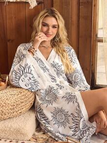 Lullawish 波西米亚风太阳印花宽松女式睡袍，秋冬款 - 彩色 - 查看 5