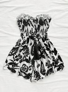 Soleia 女士度假植物印花扭纹前胸抹胸连体衣 - 黑與白 - 查看 2