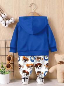 SHEIN Cute Multicolor Knitted Boys Hoodie And Sweatshirt Set With Animal Pattern And Long Sleeves Boys Clothes Set Winter Boys Autumn Winter Casual Two Piece Set Children Sweatshirt Set Boy Clothes Husky Boy Dog Clothes - Multicolor - View 3