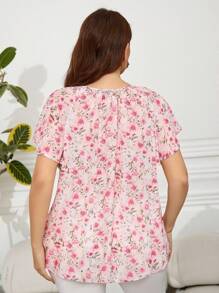 Reflora Damen Große Größen Sommer Bluse mit Blume Muster und Rüschenärmeln, locker und lässig