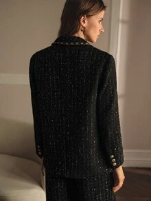 MOTF PREMIUM 粗花呢亮片双排扣西装外套 - 黑色 - 查看 7