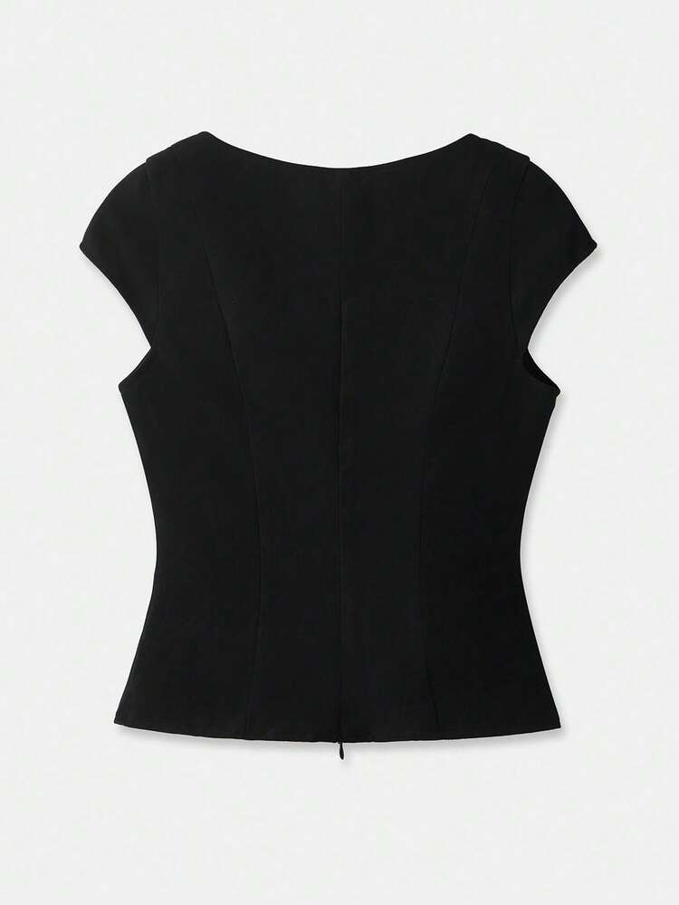 Corset-Inspired Embroidered Fitted Top With Cap Sleeves Teacher Business Casual Top Office Spring Summer
