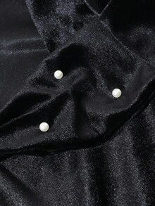 Elegant Formal Navy Blue Autumn Girls Snug Fit Velvet Long Dress,Exquisite 3D Bow Pearls Diamonds Fashion Commuter Prom Party Graduation Dress - Black - View 4