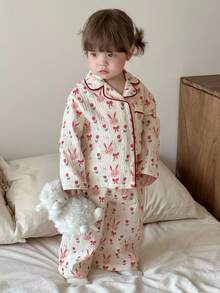 Hapijoa 2 件套女婴卡通印花可爱睡衣，春秋季，幼儿秋季服装 - 淺粉色 - 查看 6