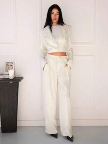 SHEIN Tall 2pcs Women's Regular Minimalist Double-Breasted Blazer And Pants Suit Setm,Fall Women Clothes,Business Casual Woman - Yellow - View 9