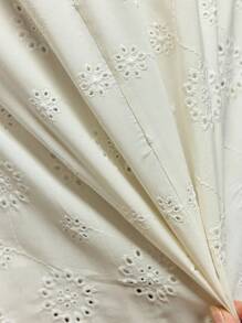 Bóhologie Vestido maxi blanco elegante con mangas globo cortas, bordado de ojal