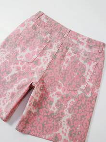 ROMWE MEN Street Life 休闲时尚百搭纽扣开合男士牛仔短裤 - 粉色 - 查看 7