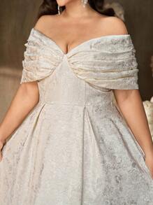 Aureia Plus Size Autumn And Winter Elegant Gorgeous White Luxury Off-Shoulder Gathered Chest Shape A-Line Hem Medium Long Suitable For Dinner Party Bachelorette Party Vacation Date Music Festival Dance Holiday Wedding Event Birthday Bridal Gift Dress - White - View 6