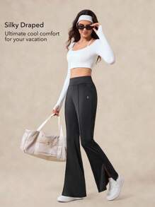 OutZeal Women Cool Touch Silky Soft UV Protection Slit Flared Pants Daily Casual Vacation - Black - View 2