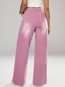 Jeanoix 休闲水洗宽松直筒牛仔裤 - 紅色 - 查看 2