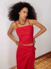 Maija Women's Solid Color Camisole Tank Top, Fashionable For Summer - Red - View 6