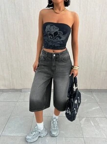 EURMUSE QUẦN SOOC DENIM CỔ ĐIỂN Y2K CỰC MÁT CHO NỮ - Rửa tối - Xem 6