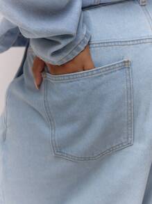 MUSERA Plus 超漂白灯笼裤，褶裥设计，可爱假日优雅高贵酷女孩休闲居家牛仔裤，女士款 - 藍色 - 查看 6