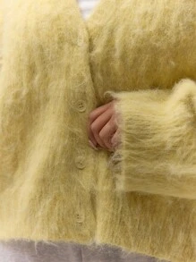 MUSERA Áo khoác cardigan dệt kim mềm mại cổ chữ V cài nút, kiểu dáng dễ thương, thanh lịch, sang trọng, thoải mái dành cho nữ, thích hợp mặc ở nhà vào mùa xuân hoặc lễ Phục sinh. - Màu vàng - Xem 6