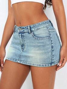 SHEIN ICON Sexy Fitted Mini Denim Skirt, Summer