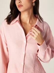 Graceveil قميص نسائي بتصميم خصر مربوط بالدانتيل وأكمام طويلة ضيق المقاس باللون الوردي - وردي - مشاهدة 5