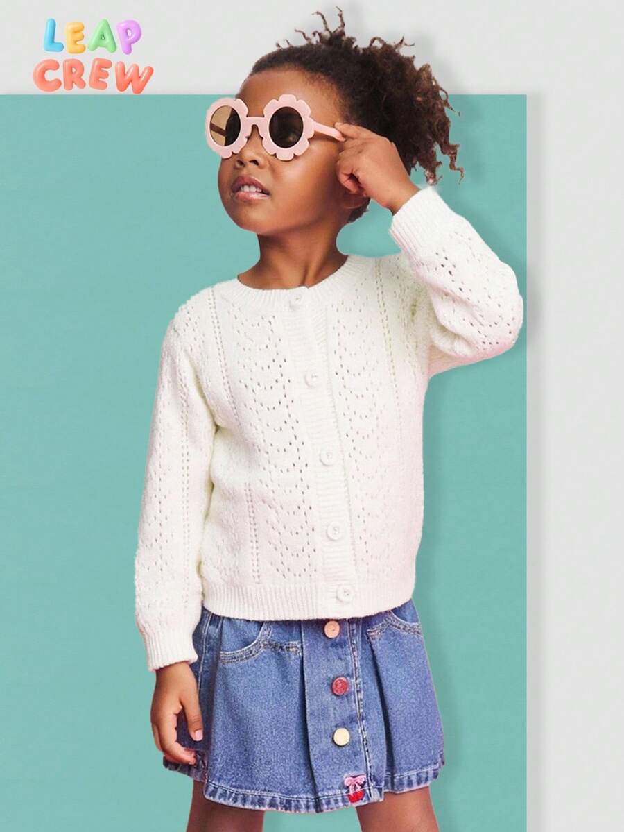 SHEIN Young Girl Loose Casual Minimalist Comfortable Round Neck Long Sleeve Cardigan Sweater,In Fall/Winter