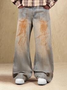 Quần jeans ống rộng SUMWON kiểu vintage rách rưới, dáng loe cổ điển, chất liệu denim cotton, dáng rộng thoải mái, phong cách đường phố thập niên 90-20-20, retro, thích hợp mặc thường ngày. - Màu xanh lam - Xem 1