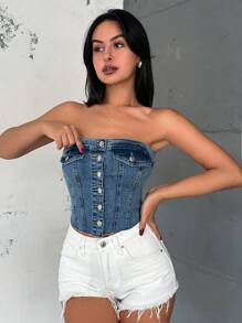 RueChic Medium Wash With Pockets Top For Summer