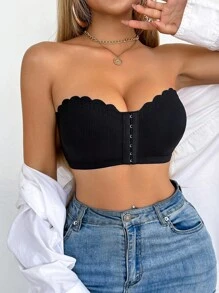 SHEIN 前开合聚拢可拆卸衬垫文胸，易于穿着的抹胸内衣 - 黑色 - 查看 3