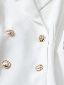 Franclia Elegant White Double-Breasted Cinched Waist Blazer For Commuting Fall Cloth For Women - White - View 4