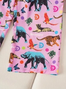 Discovery X SHEIN Women's Animal Print Long Sleeve Top And Pants Pajama Set, Fall Clothes