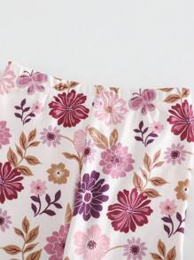 Cozy Pixies 女婴花卉印花针织柔软圆领长袖上衣和松紧腰打底裤两件套睡衣套装