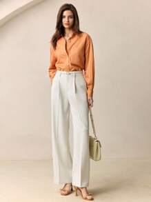 BizChic Áo cánh satin sang trọng dài tay hở ve cam phía trước dành cho nữ, trang phục công sở đơn giản, thanh lịch, tối giản, thích hợp mặc đi làm, đồng phục giáo viên, khách dự tiệc cưới, hòa nhạc - Nhiều màu - Xem 2