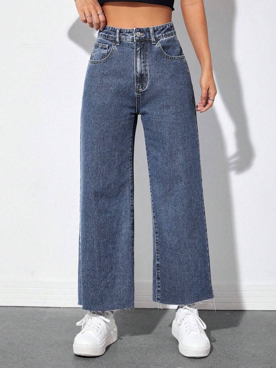 EMERY ROSE Casual Washed High Waist Straight Leg Jeans - Dark Wash - View 1