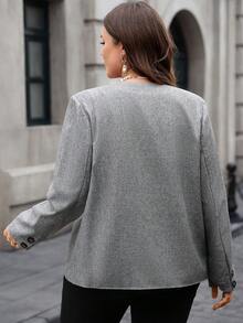 EMERY ROSE Plus Size Casual Commuter Simple Double Pocket Jacket, Suitable For Commuting, Casual Minimalist Style For Everyday Wear,Going Out, Suitable For Autumn And Winter Fall - Grey - View 2