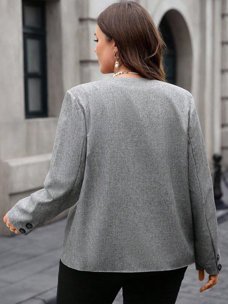 Plus Size Casual Commuter Simple Double Pocket Jacket, Suitable For Commuting, Casual Minimalist Style For Everyday Wear,Going Out, Suitable For Autumn And Winter Fall