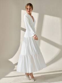 CLARA VERO 优雅休闲网眼刺绣连衣裙白色长裙下装